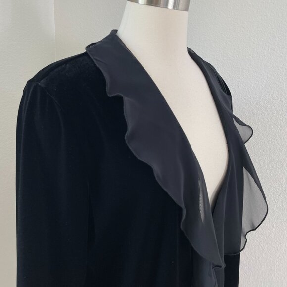 Chicos Travelers Collection Womens Large Black Velvet Chiffon Trim Jacket - Picture 3 of 9